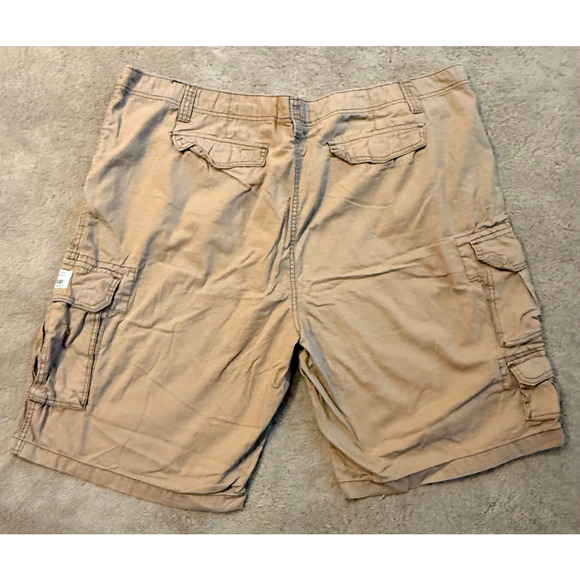 Lot of 2 Plugg Cargo Shorts Mens 48 Beige Blue Cotton Flat Front Zip Fly Casual - Picture 5 of 8